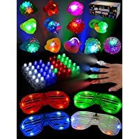 JOYIN 60 PCS Juguetes de lluminación LED con Anillo Luminosas Gelatina Pedregoso Gafas Luminoso Disfraces para Fiestas…